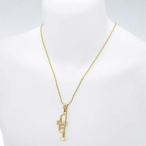 Gold Trumpet Necklace Musical Chain Trumpet - Picture 1 of 2